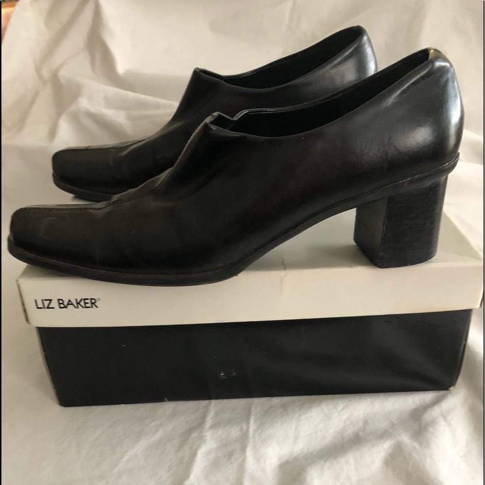 Liz Baker black leather heels